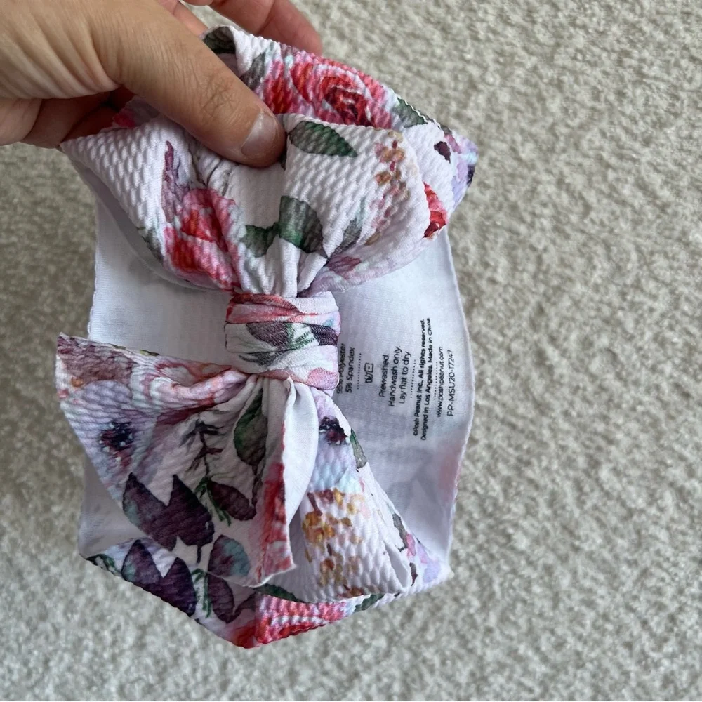 Posh‎ Peanut Baby Lulu Headwrap Pink Floral Oversized Bow Headband One Size